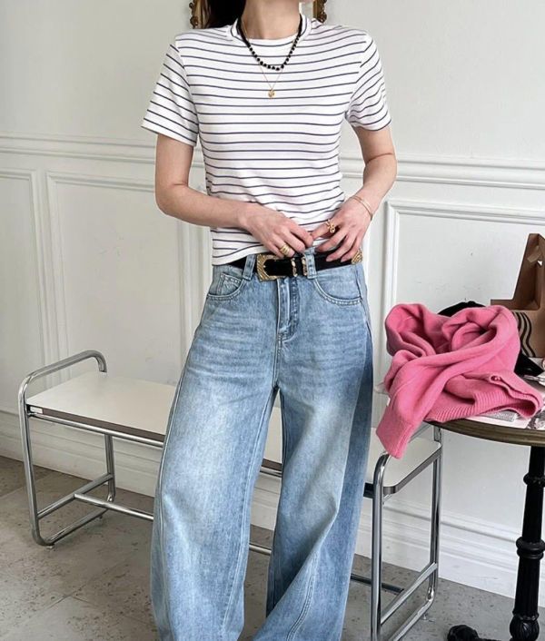 Korea 簡約條紋彈性上衣-3色 Korea 簡約條紋彈性上衣-3色