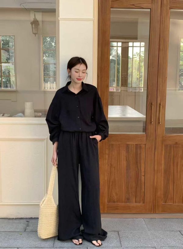 垂感仙氣 慵懶襯衫+寬褲SET-3色 垂感仙氣 慵懶襯衫+寬褲SET-3色
