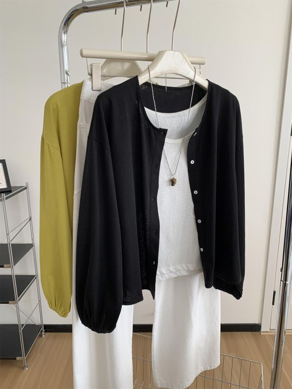 夏季顯白芥綠黃鬆弛感雪花棉防曬開衫-2色 夏季顯白芥綠黃鬆弛感雪花棉防曬開衫-2色