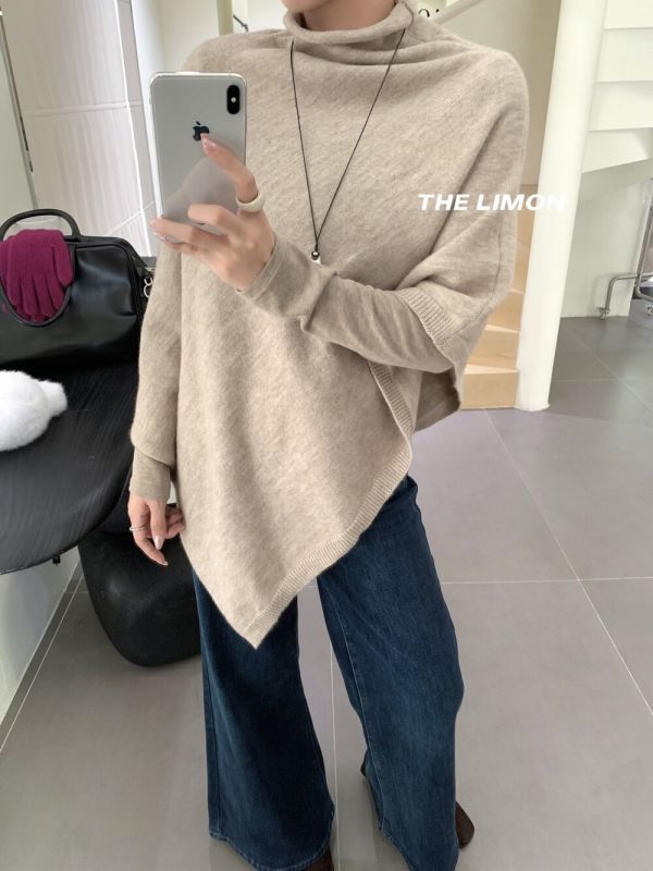 氣質小立領 極簡不規則披肩斗篷針織衫-4色 氣質小立領 極簡不規則披肩斗篷針織衫-4色