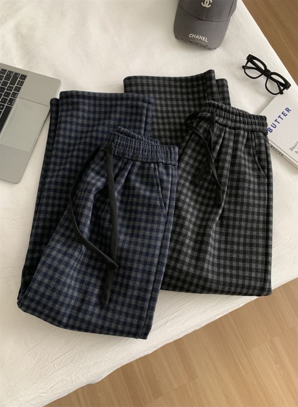 加厚加絨格子直筒保暖休閒褲-2色 加厚加絨格子直筒保暖休閒褲-2色