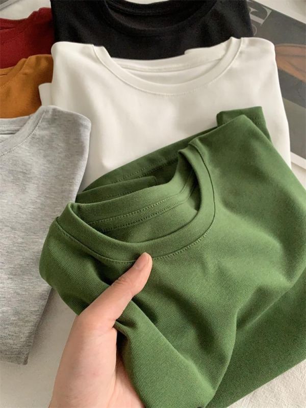 純色圓領正肩雲朵棉直筒T-6色 純色圓領正肩雲朵棉直筒T-6色