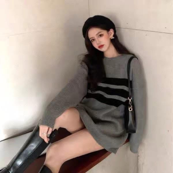 條紋撞色長版針織上衣-3色 條紋撞色長版針織上衣-3色