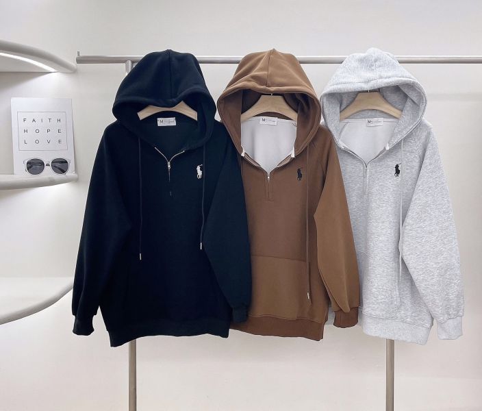 重磅拉鍊刺繡寬鬆連帽tee-3色 重磅拉鍊刺繡寬鬆連帽tee-3色