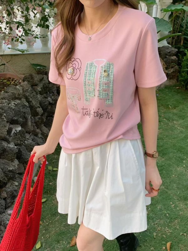 鑲鑽小香風T恤上衣-3色 鑲鑽小香風T恤上衣-3色