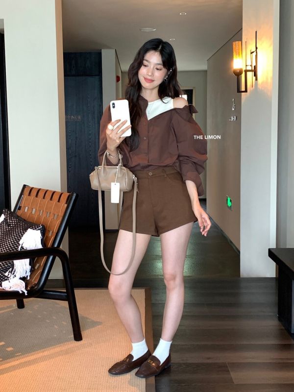 高腰設計感 包覆修身休閒短褲-3色 高腰設計感 包覆修身休閒短褲-3色