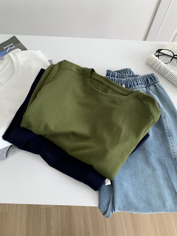 涼感雙縫線直角肩天絲圓領上衣-4色 涼感雙縫線直角肩天絲圓領上衣-4色