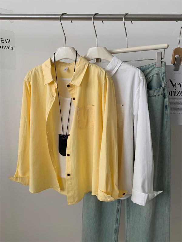 多巴胺彩色翻領水洗棉防曬襯衫上衣-4色 多巴胺彩色翻領水洗棉防曬襯衫上衣-4色