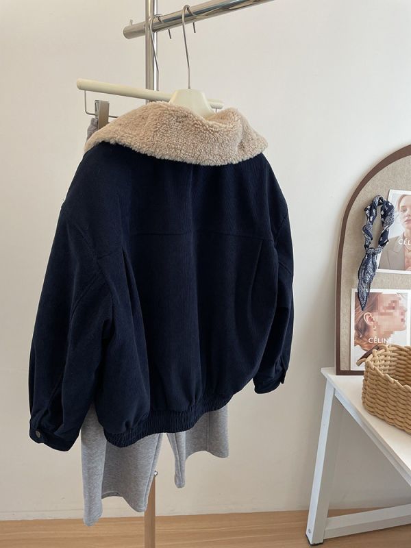 復古燈芯絨工裝短款外套 加厚羊羔毛保暖外套-2色 復古燈芯絨工裝短款外套 加厚羊羔毛保暖外套-2色