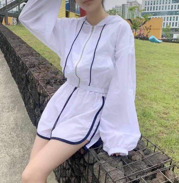 Korea 車線連帽外套+短褲SET-2色 Korea 車線連帽外套+短褲SET-2色