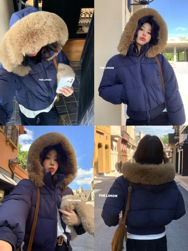 選色障礙 大毛領保暖短款鋪棉外套-4色 選色障礙 大毛領保暖短款鋪棉外套-4色