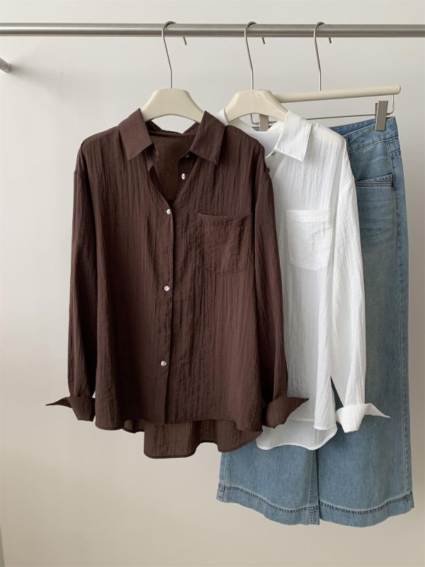 復古顯白肌理感輕盈鬆弛感襯衫上衣-2色 復古顯白肌理感輕盈鬆弛感襯衫上衣-2色