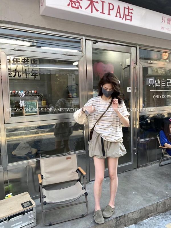 休閒復古條紋寬鬆舒適T 休閒復古條紋寬鬆舒適T