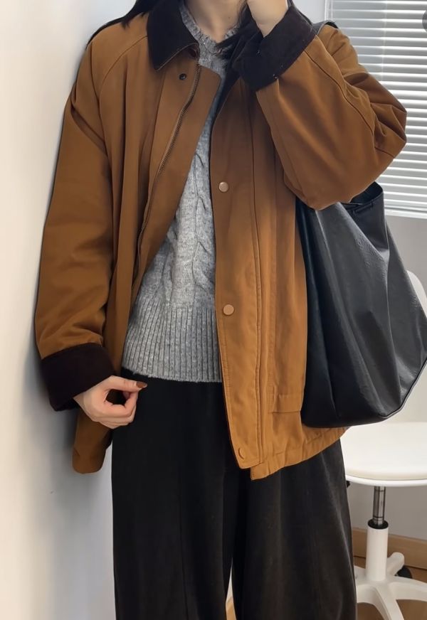 南瓜橘撞色翻領百搭工裝夾克外套 南瓜橘撞色翻領百搭工裝夾克外套