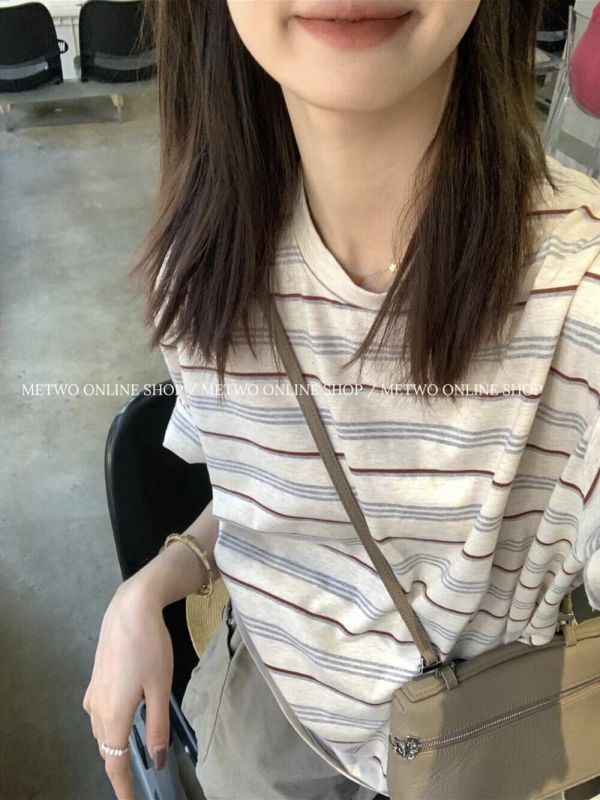 休閒復古條紋寬鬆舒適T 休閒復古條紋寬鬆舒適T