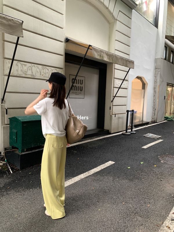 抽繩鬆緊腰休閒韓系顯瘦垂感闊腿褲-4色 抽繩鬆緊腰休閒韓系顯瘦垂感闊腿褲-4色
