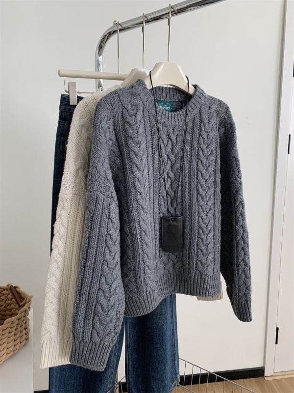 韓版粗針麻花加厚保暖羊毛針織上衣-3色 韓版粗針麻花加厚保暖羊毛針織上衣-3色