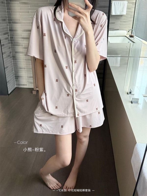 冰絲小熊自然垂感無拘束涼感居家套裝-3色 冰絲小熊自然垂感無拘束涼感居家套裝-3色