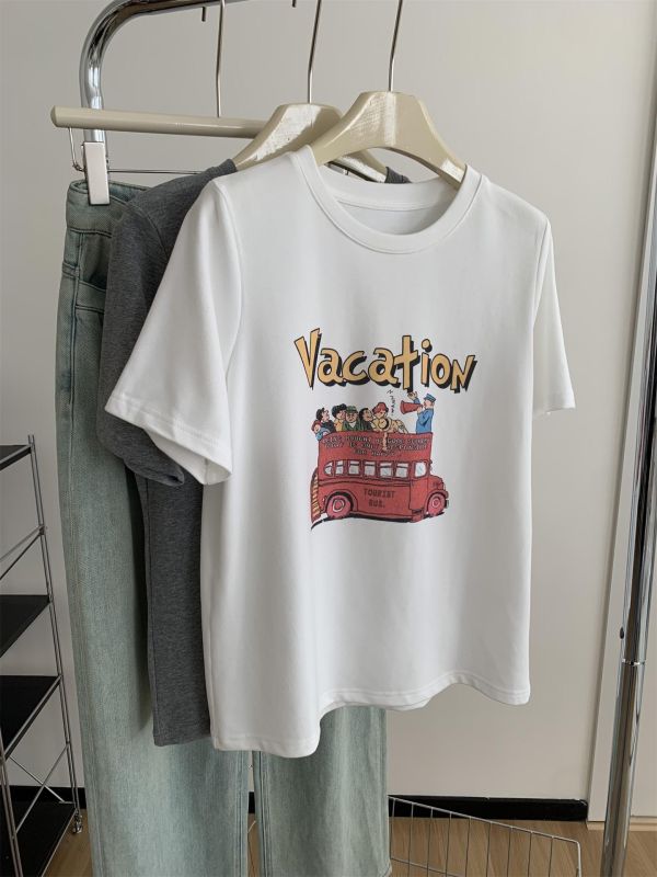 柔軟雲朵棉卡通大巴印花T恤-2色 柔軟雲朵棉卡通大巴印花T恤-2色