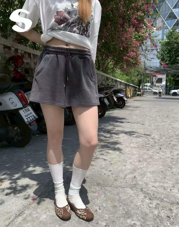 水洗抽繩休閒短褲 水洗抽繩休閒短褲