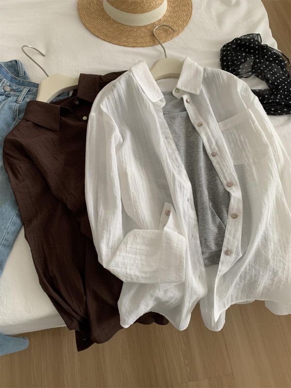 復古顯白肌理感輕盈鬆弛感襯衫上衣-2色 復古顯白肌理感輕盈鬆弛感襯衫上衣-2色