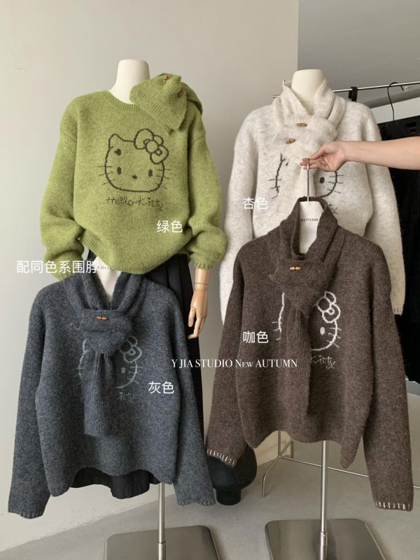 卡通提花圓領寬鬆毛衣-4色 卡通提花圓領寬鬆毛衣-4色