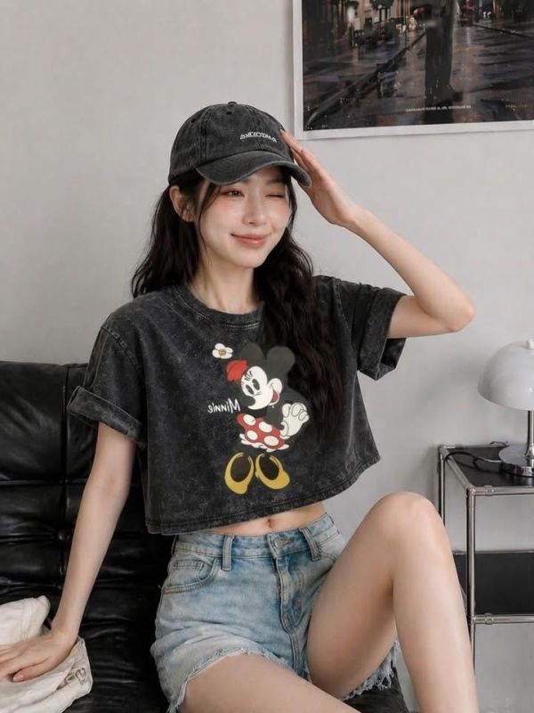 樹粉水洗雪花米奇tee-2色 樹粉水洗雪花米奇tee-2色