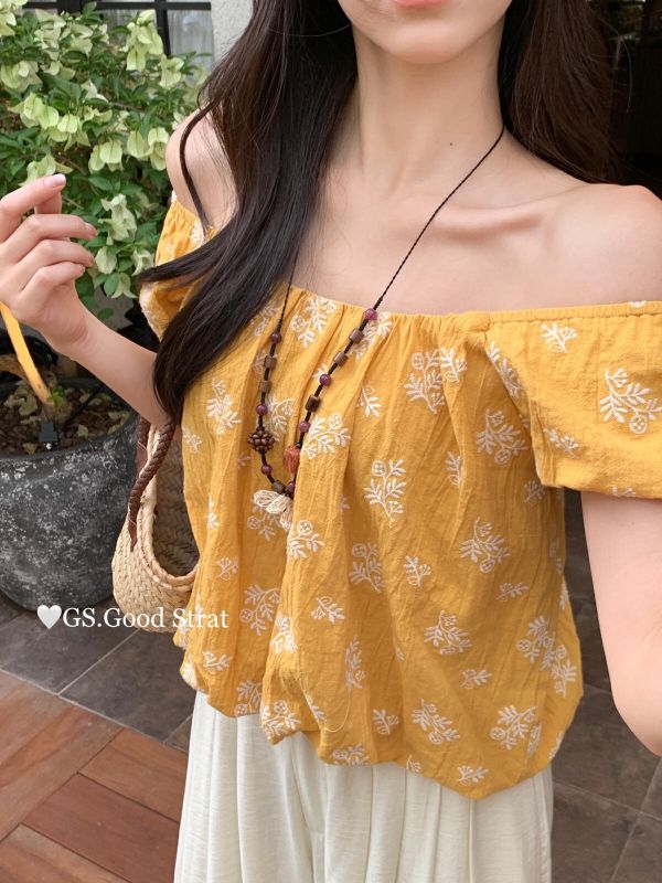 渡假甜美少女感碎花飛飛袖上衣-2色 渡假甜美少女感碎花飛飛袖上衣-2色