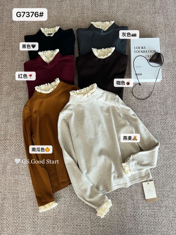 法式氣質柔軟蕾絲花邊高領針織衫-6色 法式氣質柔軟蕾絲花邊高領針織衫-6色