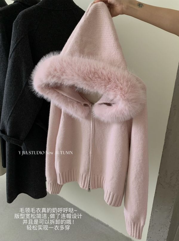 毛毛領可拆 多穿保暖連帽針織-5色 毛毛領可拆 多穿保暖連帽針織-5色