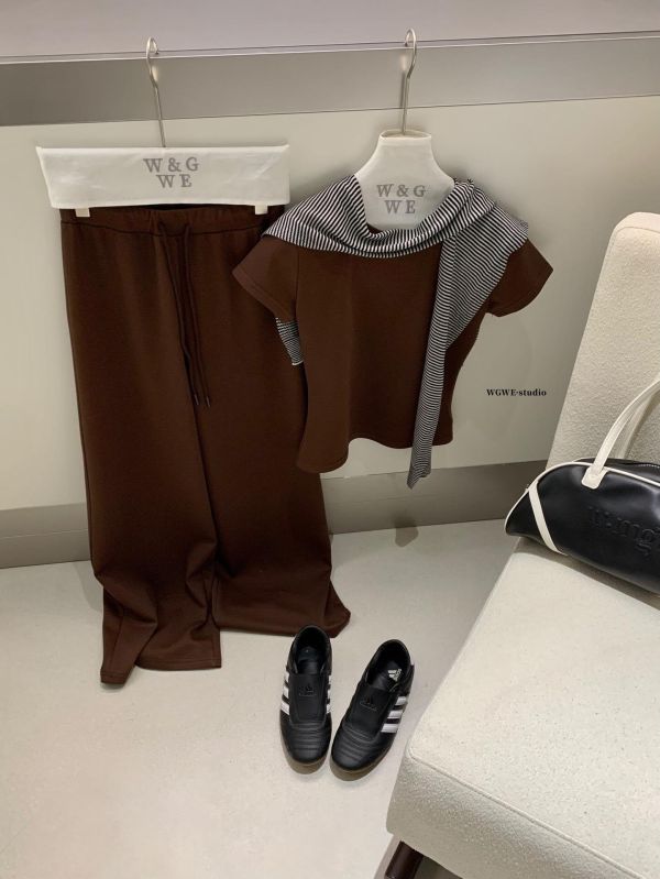 氣質修身T+長腿闊腿褲休閒套裝-6色 