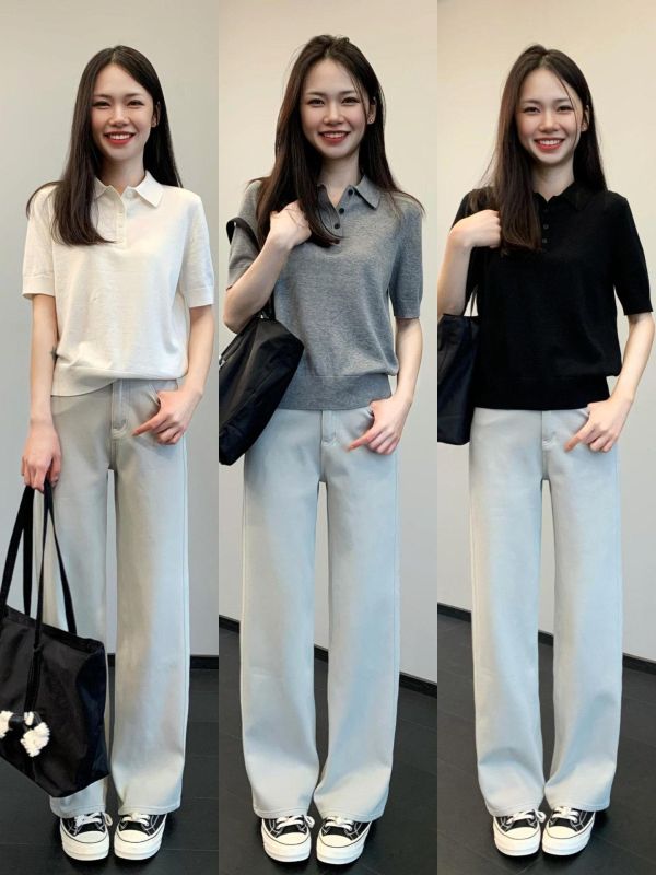 高級摩卡灰～舒適四面彈直筒高腰牛仔褲 高級摩卡灰～舒適四面彈直筒高腰牛仔褲