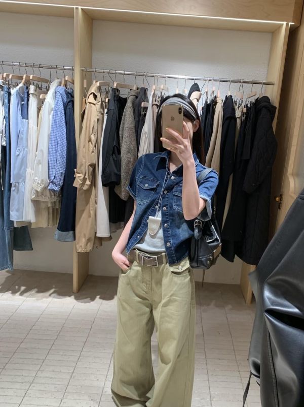 夏季美式復古休閒口袋牛仔襯衫 夏季美式復古休閒口袋牛仔襯衫