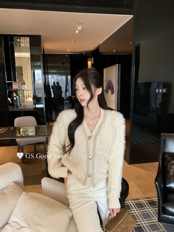 法式溫柔氣質仿水貂絨開衫保暖毛衣-2色 法式溫柔氣質仿水貂絨開衫保暖毛衣-2色