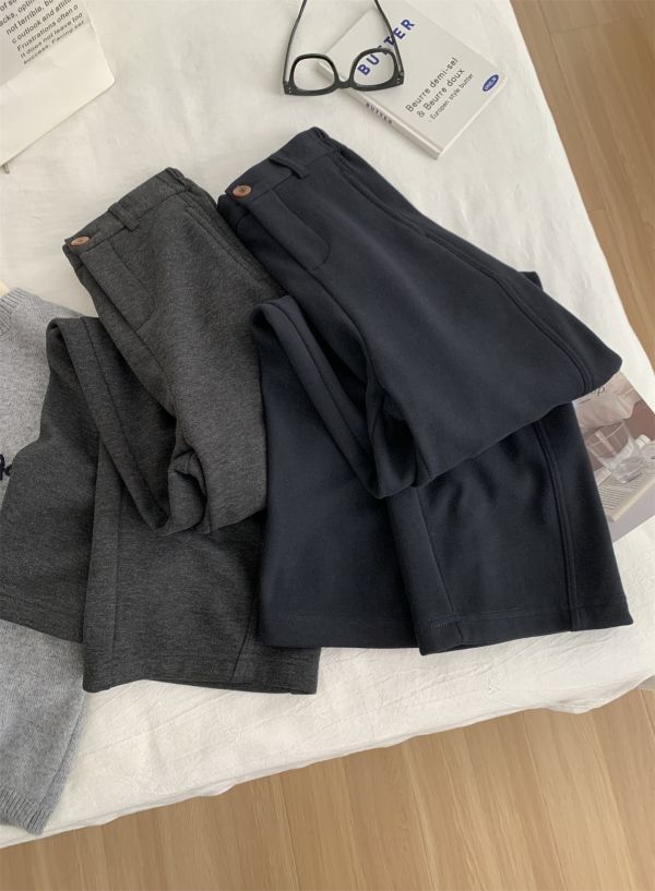 冬季窄版羊毛垂感鬆緊腰加絨休閒褲-3色 冬季窄版羊毛垂感鬆緊腰加絨休閒褲-3色