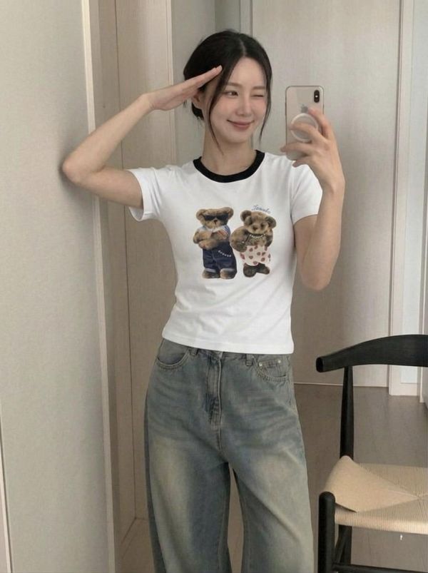 Korea 泰迪小熊滾邊T恤 Korea 泰迪小熊滾邊T恤