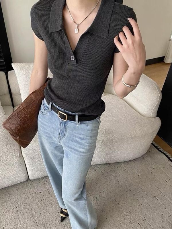 百搭修身顯瘦polo領純色短袖T恤-7色 百搭修身顯瘦polo領純色短袖T恤-7色