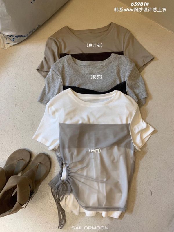 網紗拼接假兩件夏季小衫-3色 網紗拼接假兩件夏季小衫-3色