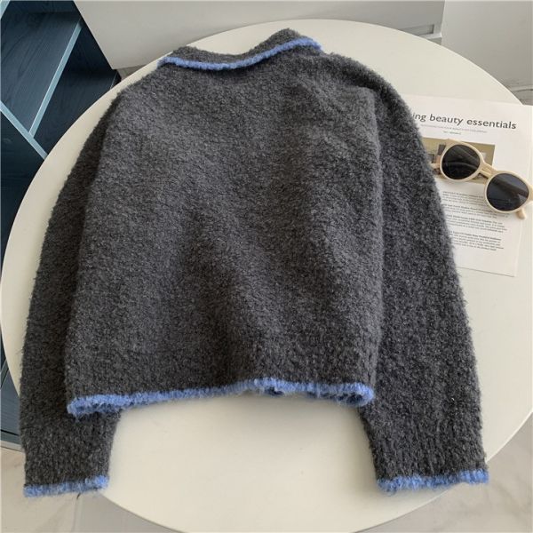 撞色翻領韓系鑲邊柔軟上衣罩衫-3色 撞色翻領韓需要鑲邊柔軟上衣罩衫-3色