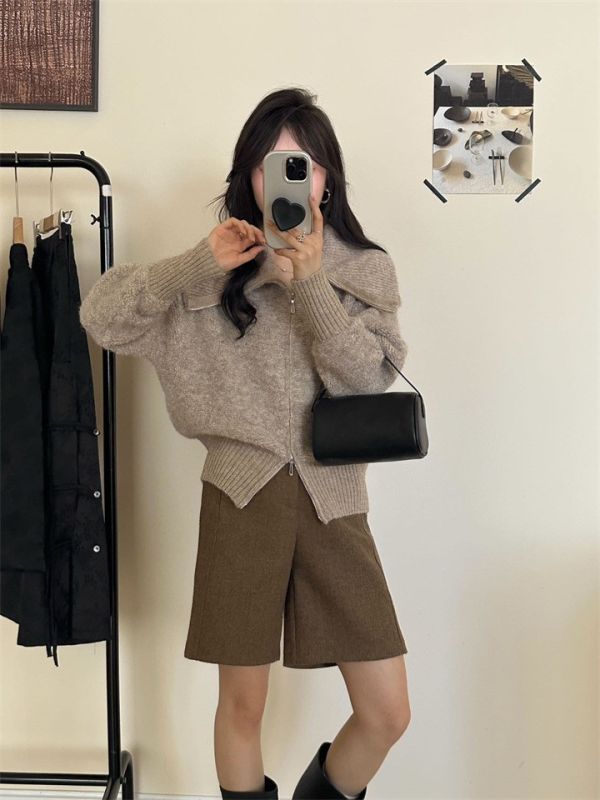 翻領雙拉鏈寬鬆顯瘦好比例上衣外套-3色 翻領雙拉鏈寬鬆顯瘦好比例上衣外套-3色