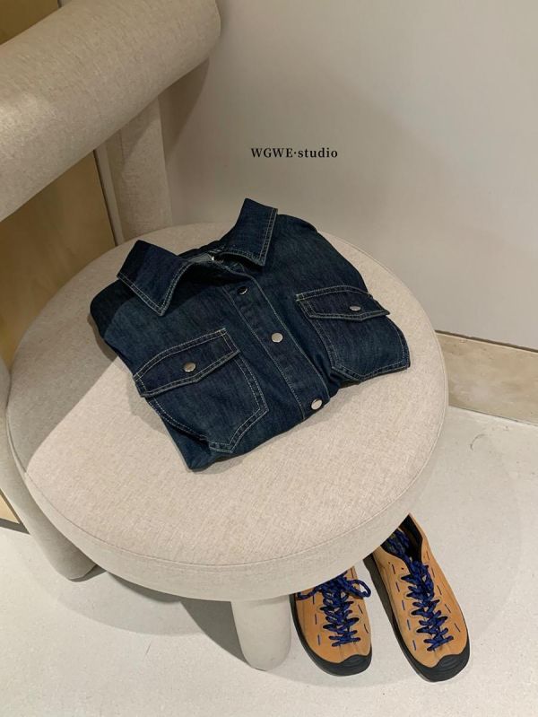 夏季美式復古休閒口袋牛仔襯衫 夏季美式復古休閒口袋牛仔襯衫