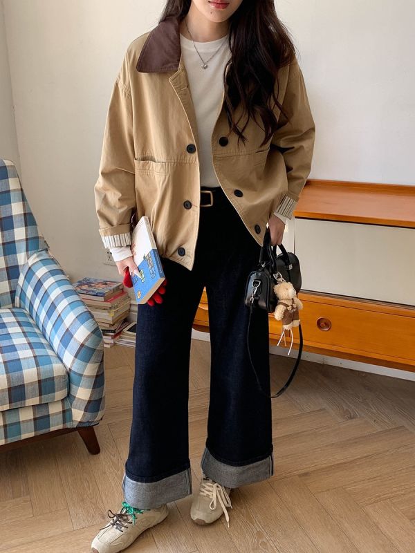 巴恩風 撞色翻領寬鬆夾克外套-3色 巴恩風 撞色翻領寬鬆夾克外套-3色