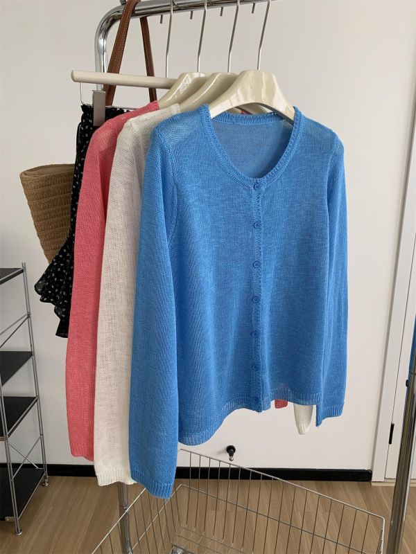 顯白色系克萊因藍冰絲薄款鬆弛感防曬空調罩衫-4色 顯白色系克萊因藍冰絲薄款鬆弛感防曬空調罩衫-4色