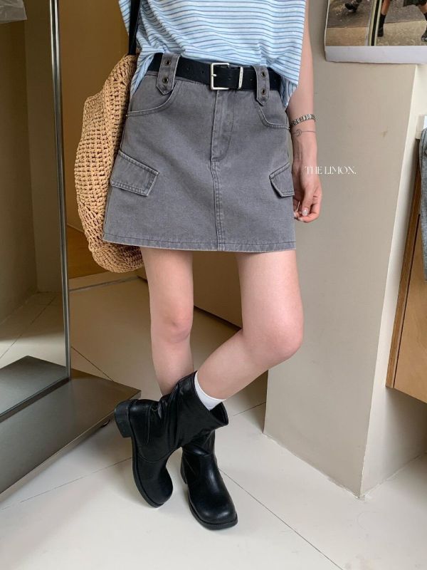 美式復古風氣質設計感高腰A字工裝裙-2色 美式復古風氣質設計感高腰A字工裝裙-2色