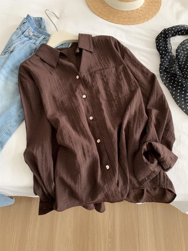 復古顯白肌理感輕盈鬆弛感襯衫上衣-2色 復古顯白肌理感輕盈鬆弛感襯衫上衣-2色