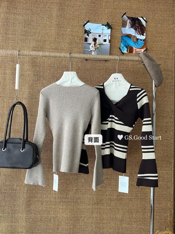 法式撞色修身扭結V領針織衫-4色 法式撞色修身扭結V領針織衫-4色