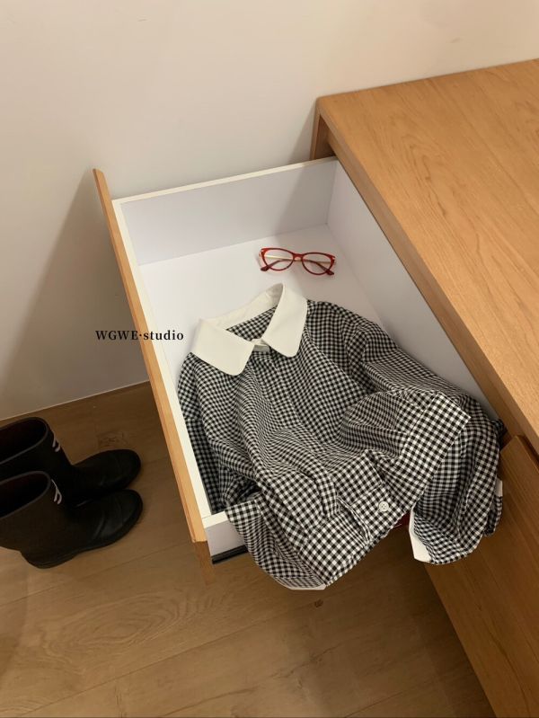 復古格子娃娃領襯衫+百搭顯瘦短裙套裝 復古格子娃娃領襯衫+百搭顯瘦短裙套裝