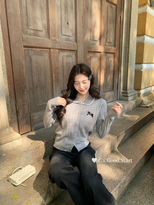 法式復古氣質麻花針織衫（配別針）-3色 法式復古氣質麻花針織衫（配別針）-3色