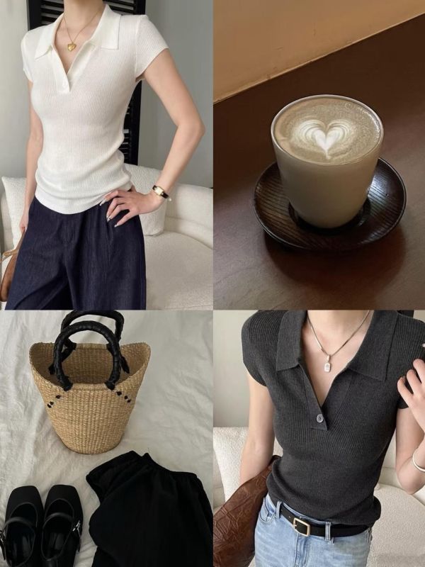 百搭修身顯瘦polo領純色短袖T恤-7色 百搭修身顯瘦polo領純色短袖T恤-7色