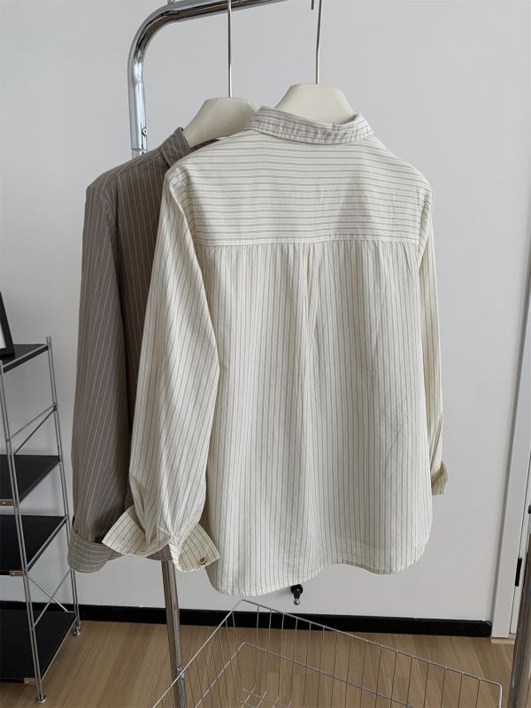 文藝小清新豎條紋單穿疊穿襯衫上衣-2色 文藝小清新豎條紋單穿疊穿襯衫上衣-2色